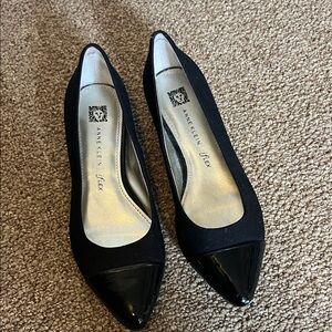 Anne Klein Black Pointed Cap-Toe Pumps